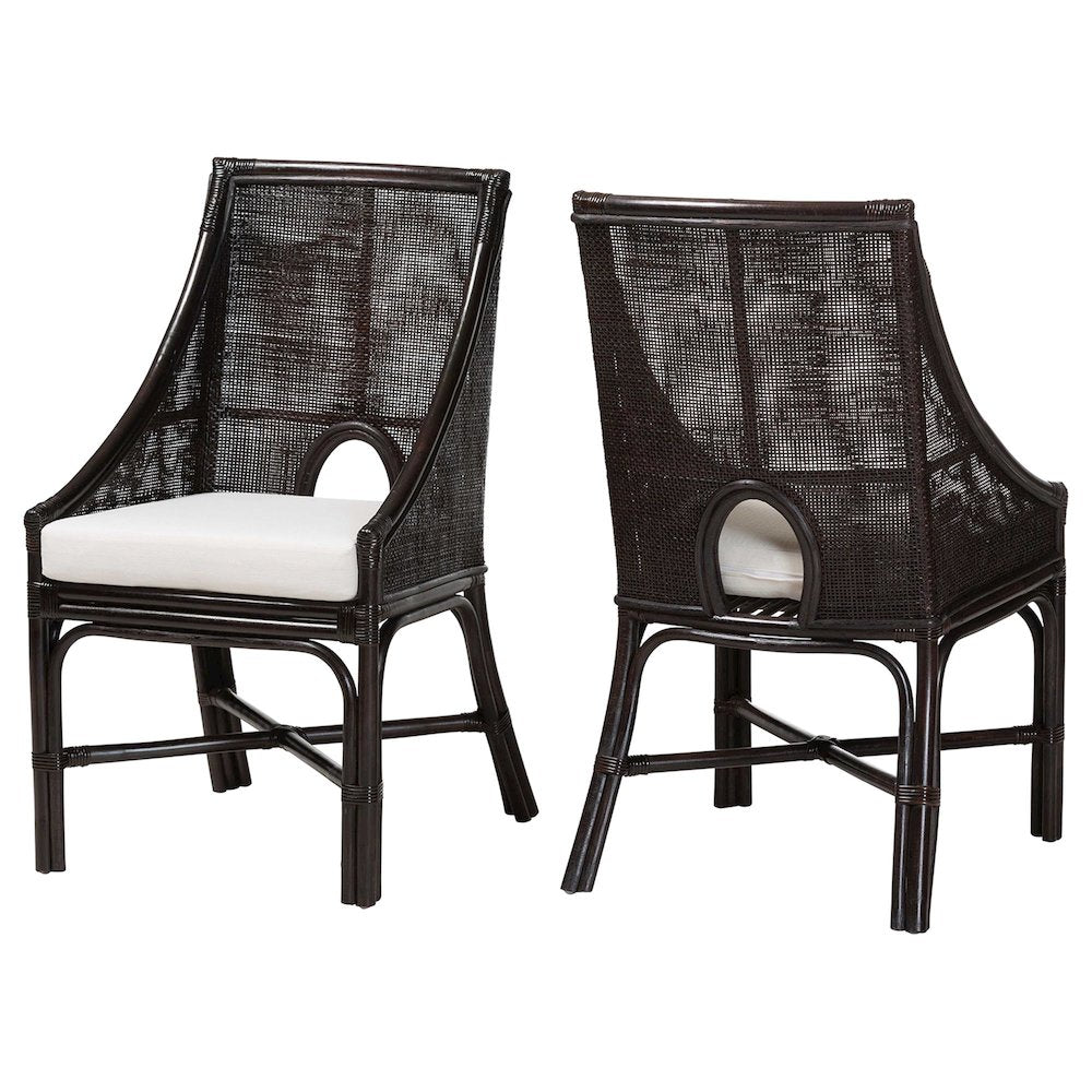 Acton Natural Rattan 2-Pc Dining Chair Set - Tall Back, Sloped Arms
