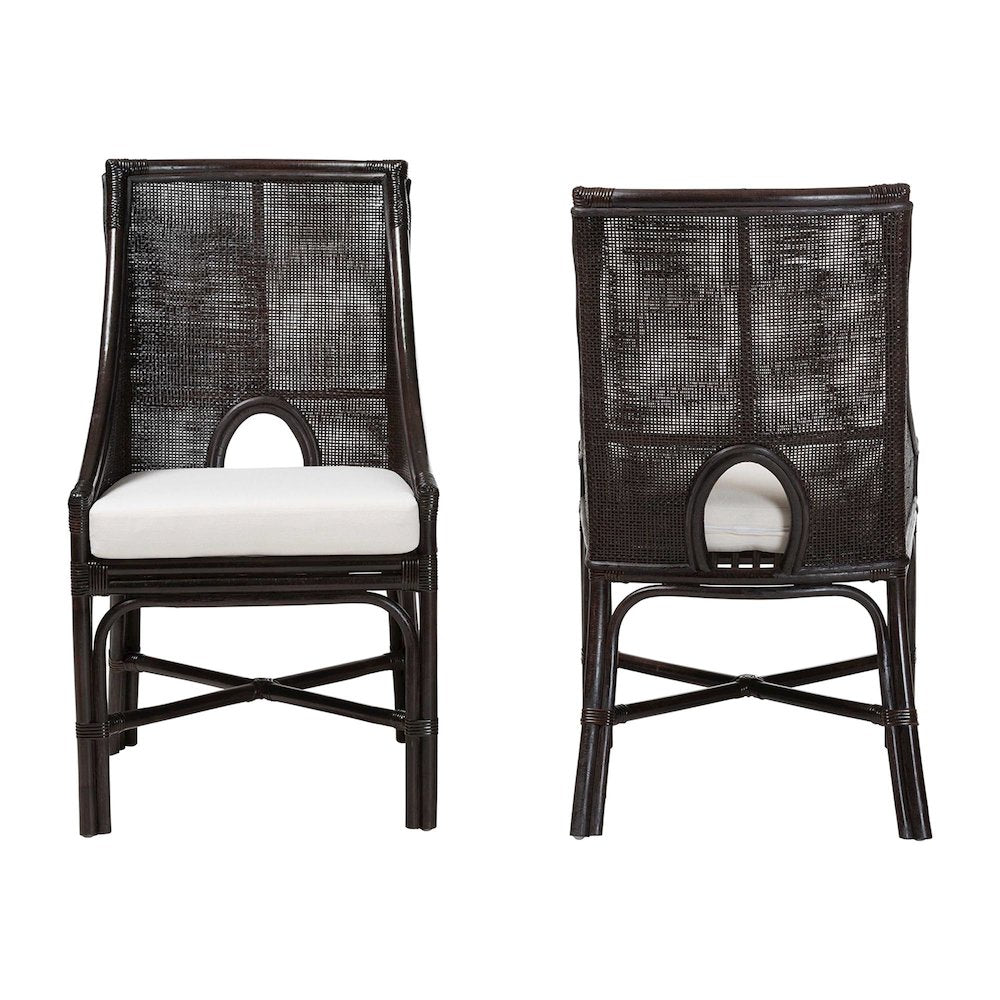 Acton Natural Rattan 2-Pc Dining Chair Set - Tall Back, Sloped Arms