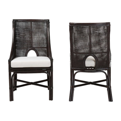 Acton Natural Rattan 2-Pc Dining Chair Set - Tall Back, Sloped Arms