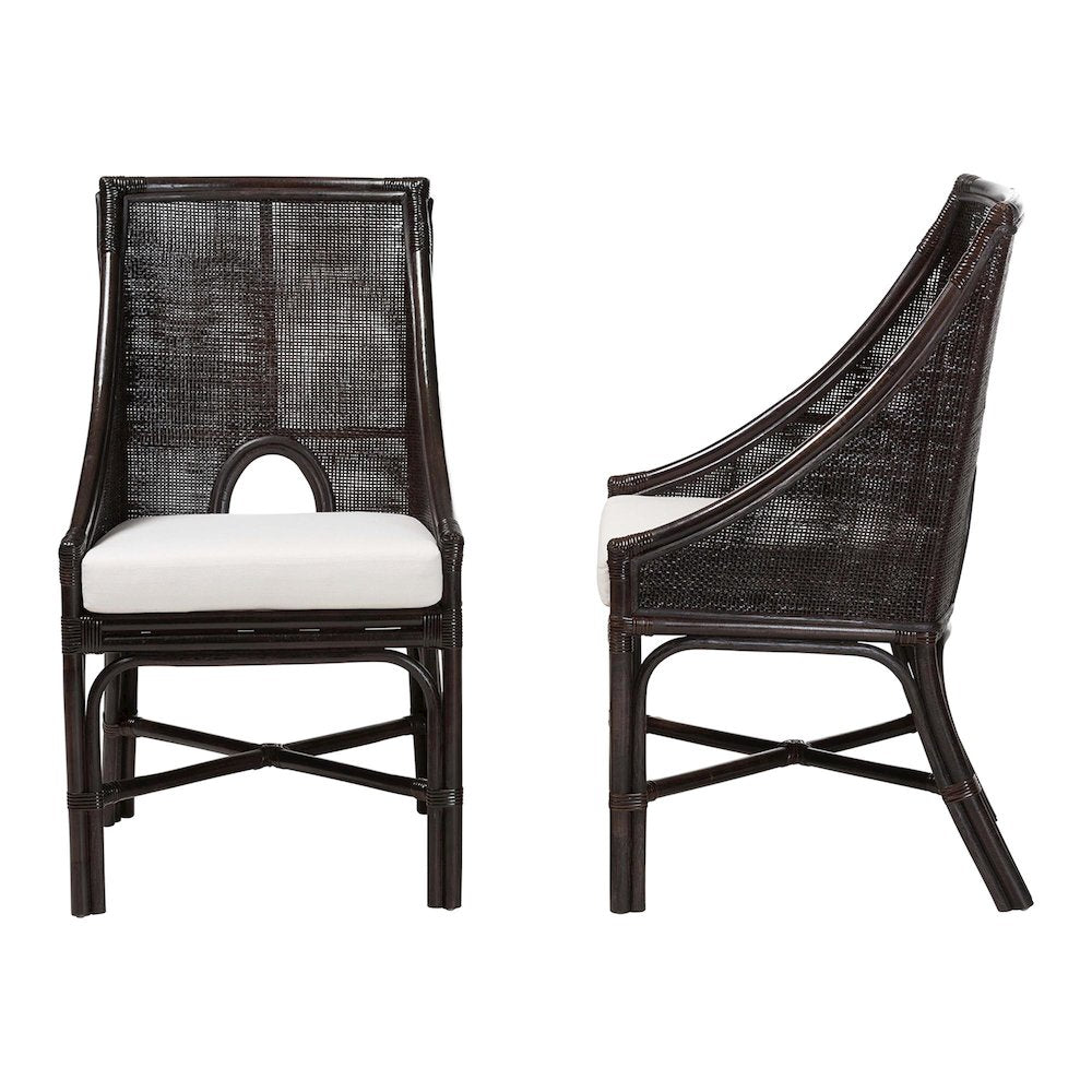 Acton Natural Rattan 2-Pc Dining Chair Set - Tall Back, Sloped Arms