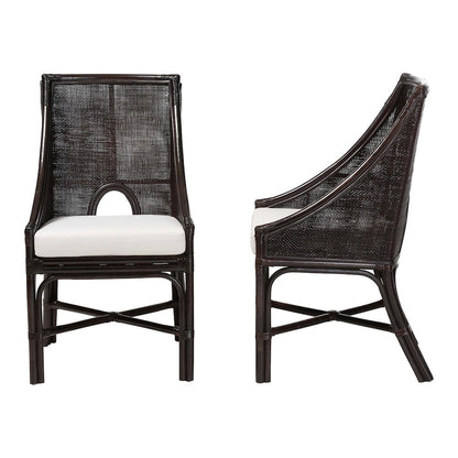 Acton Natural Rattan 2-Pc Dining Chair Set - Tall Back, Sloped Arms