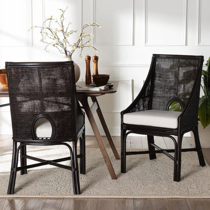 Acton Natural Rattan 2-Pc Dining Chair Set - Tall Back, Sloped Arms
