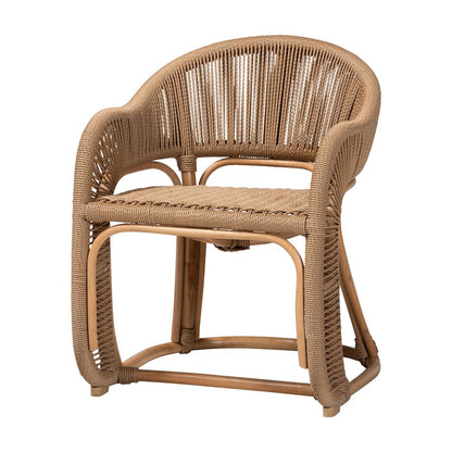 Isra Natural Rattan Accent Chair - Curved Barrel Back Lounge Chair