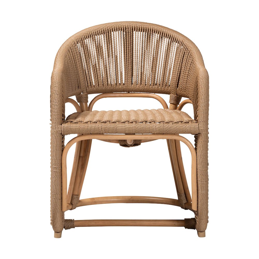 Isra Natural Rattan Accent Chair - Curved Barrel Back Lounge Chair