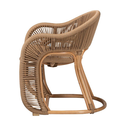 Isra Natural Rattan Accent Chair - Curved Barrel Back Lounge Chair