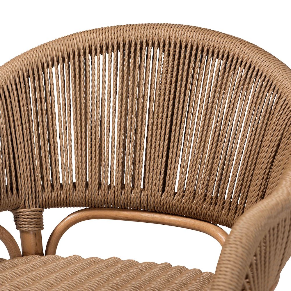 Isra Natural Rattan Accent Chair - Curved Barrel Back Lounge Chair