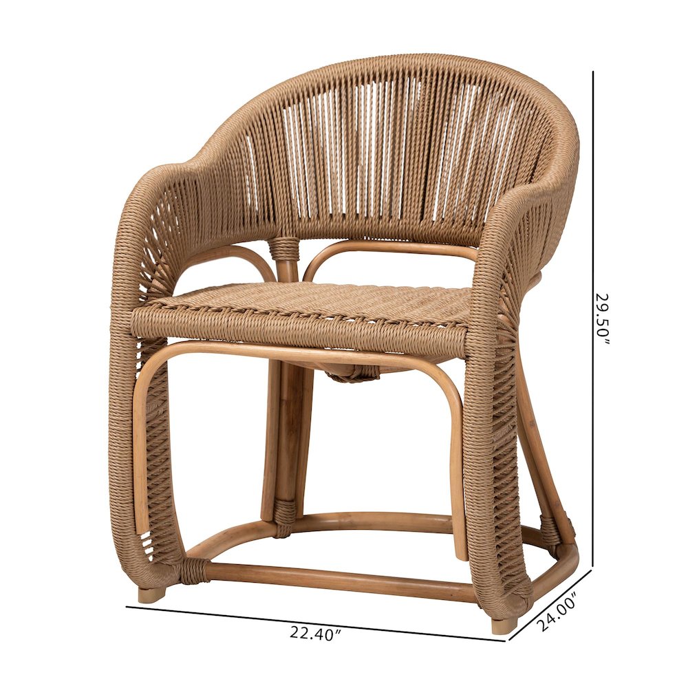 Isra Natural Rattan Accent Chair - Curved Barrel Back Lounge Chair