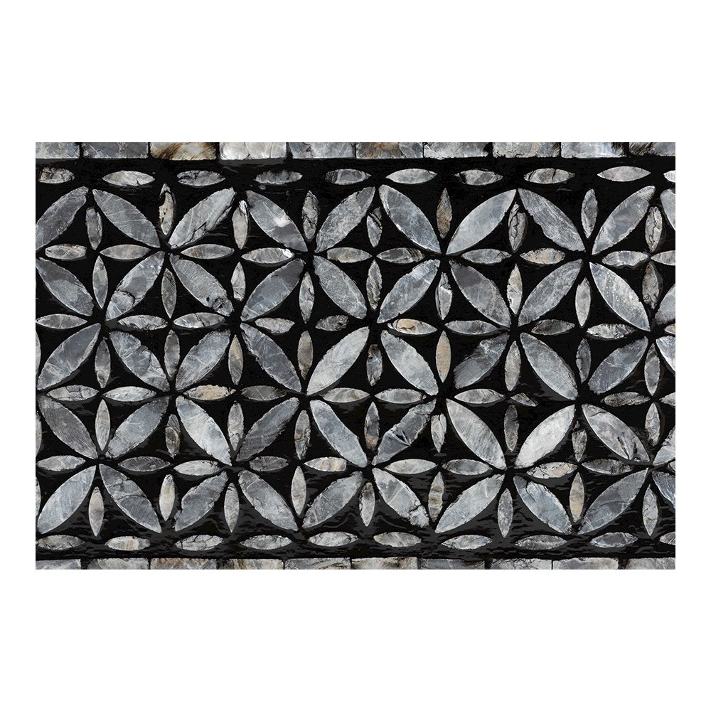 Emery Capiz Shell Coffee Table with Geometric Pattern, Oval Pedestal