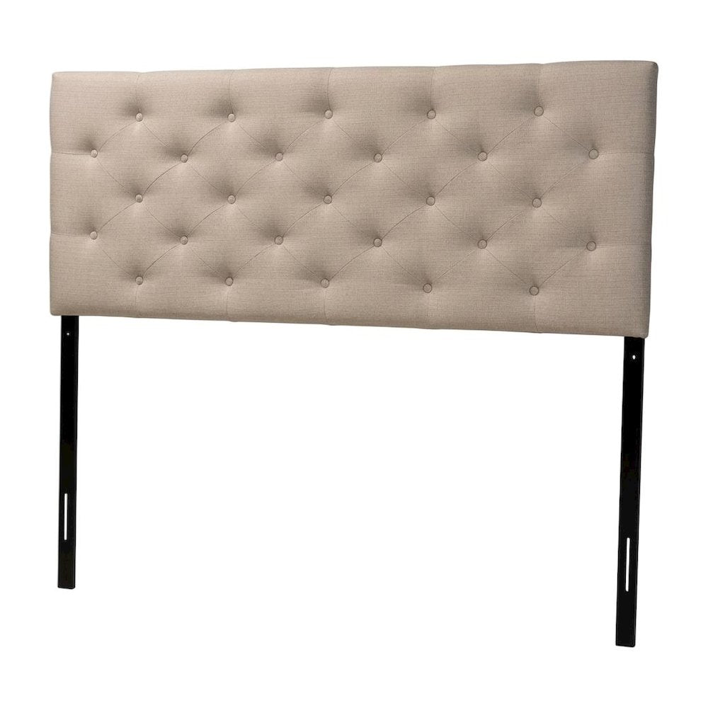 Light Beige Button-Tufted Queen Headboard with Fabric Upholstery Hardwood Frame