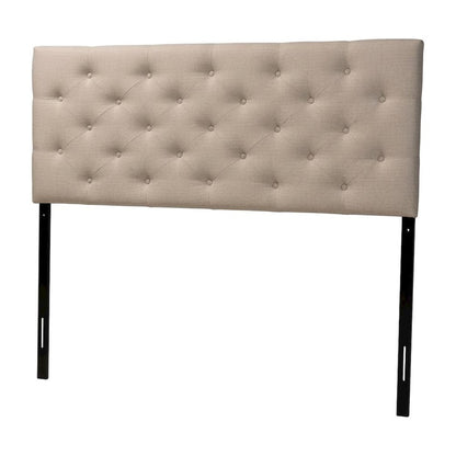 Light Beige Button-Tufted Queen Headboard with Fabric Upholstery Hardwood Frame