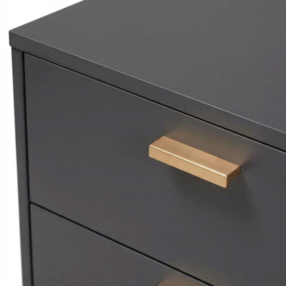 Contemporary Nightstand in Dark Grey and Gold Finish with Wooden Frame
