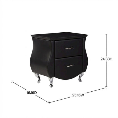 Contemporary Black Faux Leather Nightstand with Hardwood Base