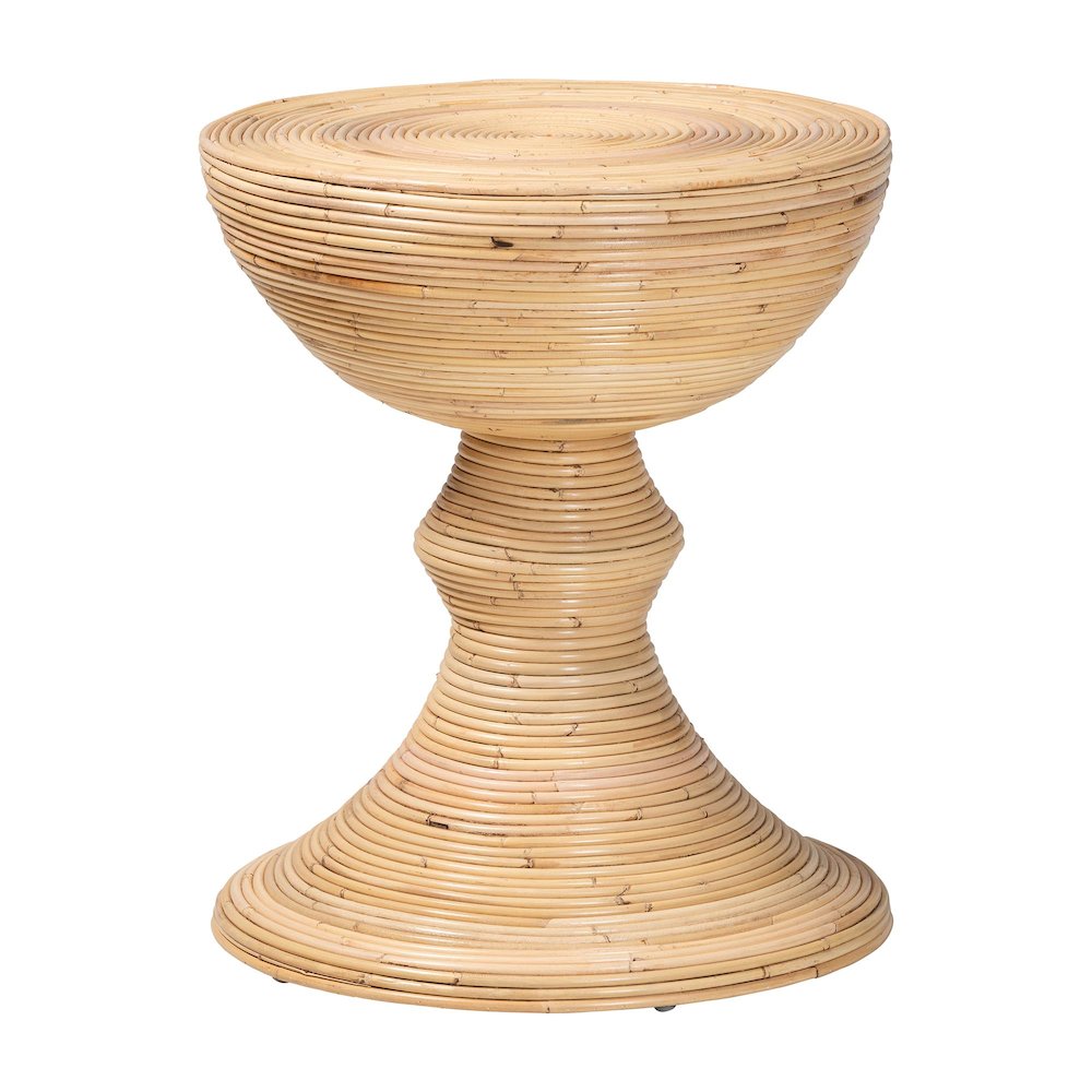 Brookwood Natural Rattan End Table - Wicker Accent Table with Pedestal Base