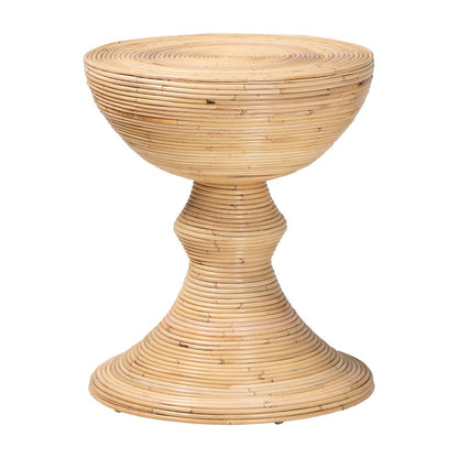 Brookwood Natural Rattan End Table - Wicker Accent Table with Pedestal Base
