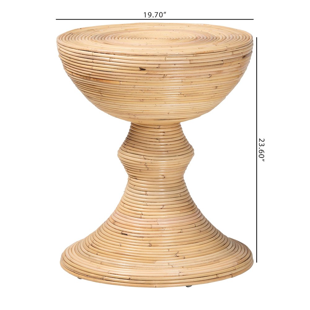 Brookwood Natural Rattan End Table - Wicker Accent Table with Pedestal Base