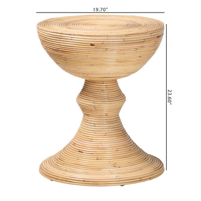 Brookwood Natural Rattan End Table - Wicker Accent Table with Pedestal Base