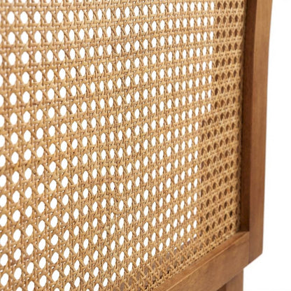 Ash Walnut Wood Queen Headboard with Rattan Panel and Traditional Design