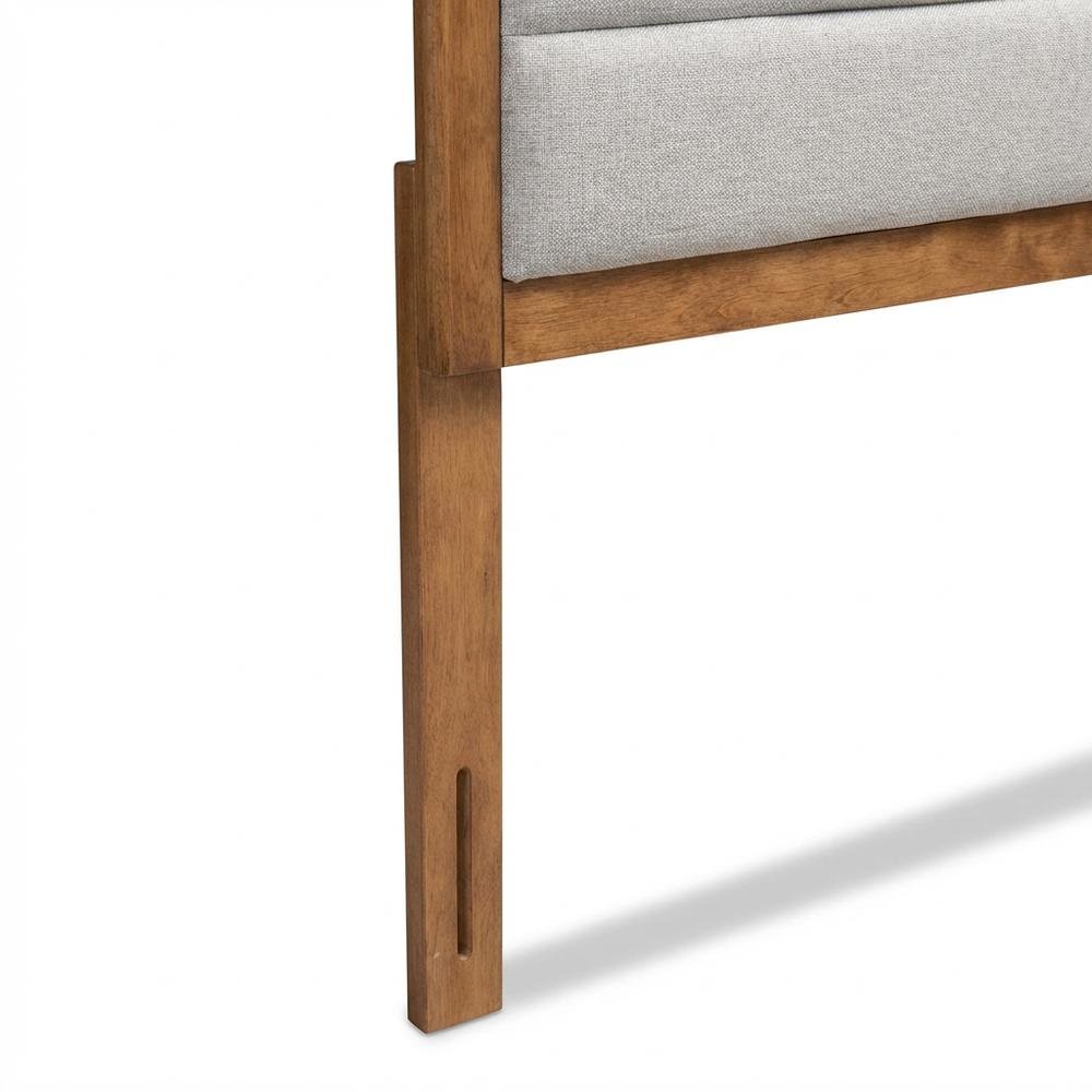 Walnut Brown Wood Queen Headboard with Channel Tufted Fabric Foam Upholstery