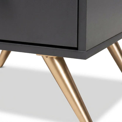 Contemporary Nightstand in Dark Grey and Gold Finish with Wooden Frame
