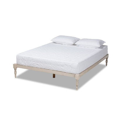 Antique White Finished Wood Queen Size Platform Bed Frame