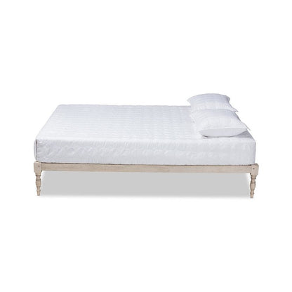 Antique White Finished Wood Queen Size Platform Bed Frame