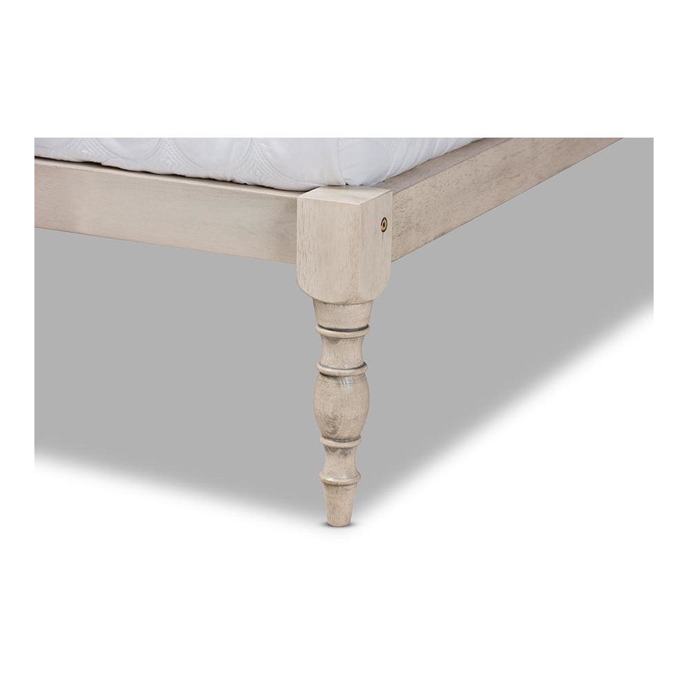 Antique White Finished Wood Queen Size Platform Bed Frame