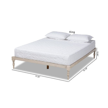 Antique White Finished Wood Queen Size Platform Bed Frame