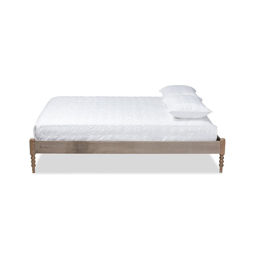 Bohemian Weathered Grey Oak Finished Wood Full Size Platform Bed Frame