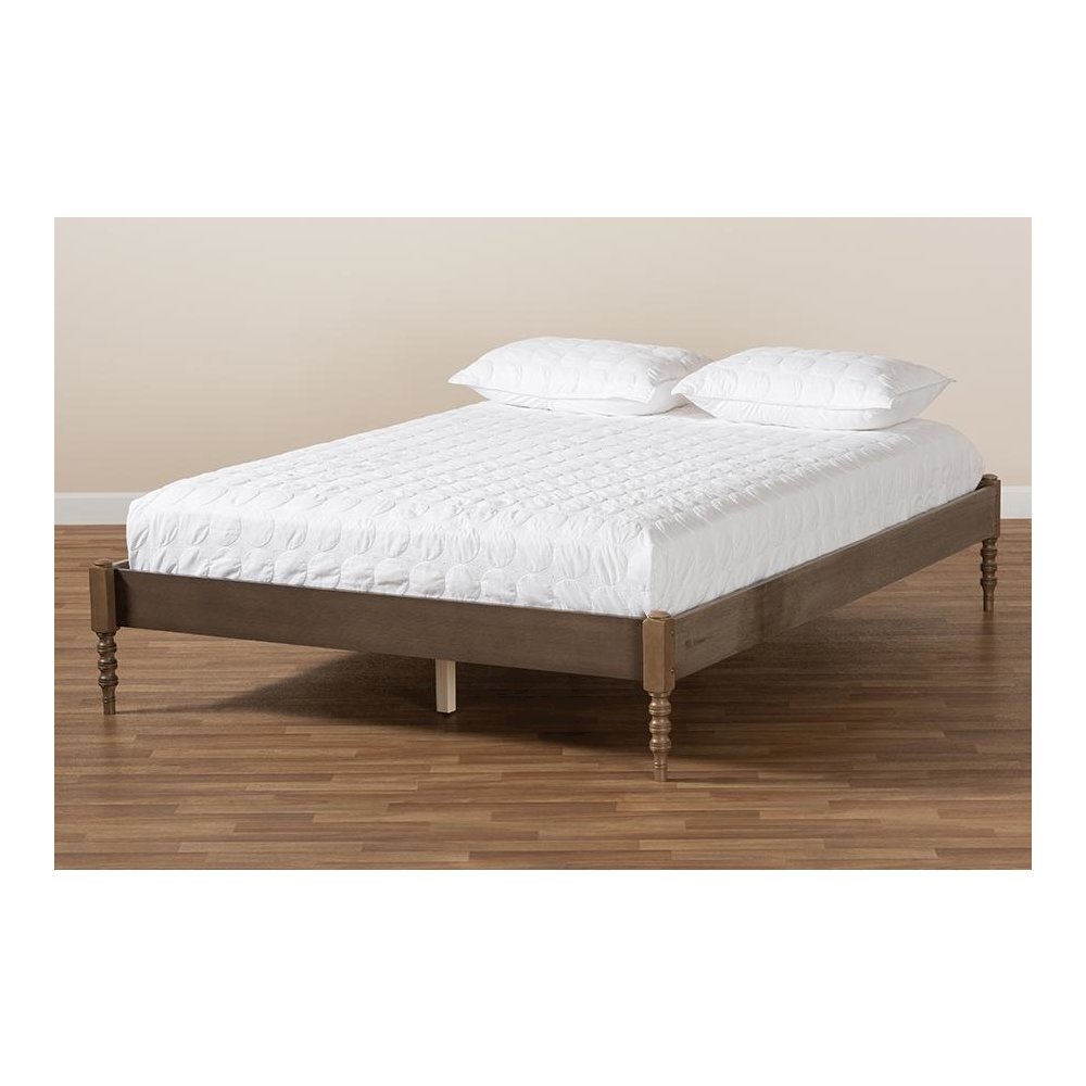 Bohemian Weathered Grey Oak Finished Wood Full Size Platform Bed Frame