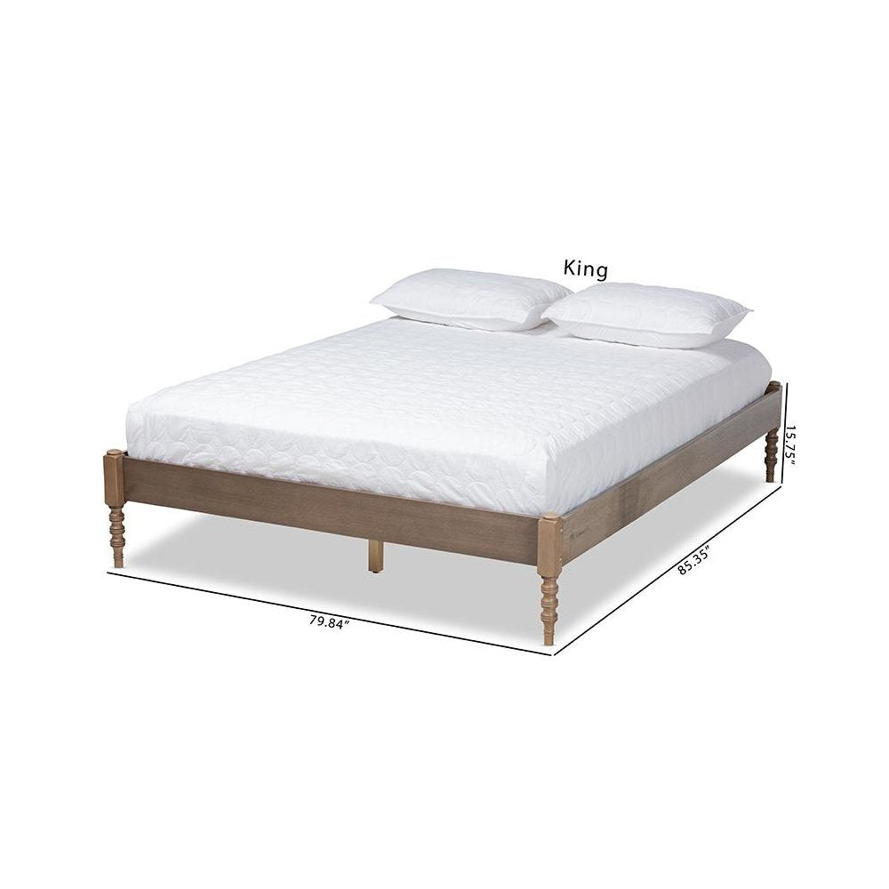 Bohemian Weathered Grey Oak Finished Wood Full Size Platform Bed Frame