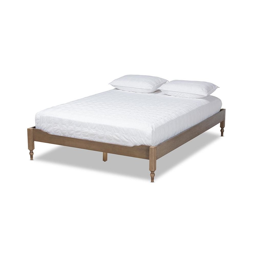Bohemian Weathered Grey Oak Finished Wood Full Size Platform Bed Frame