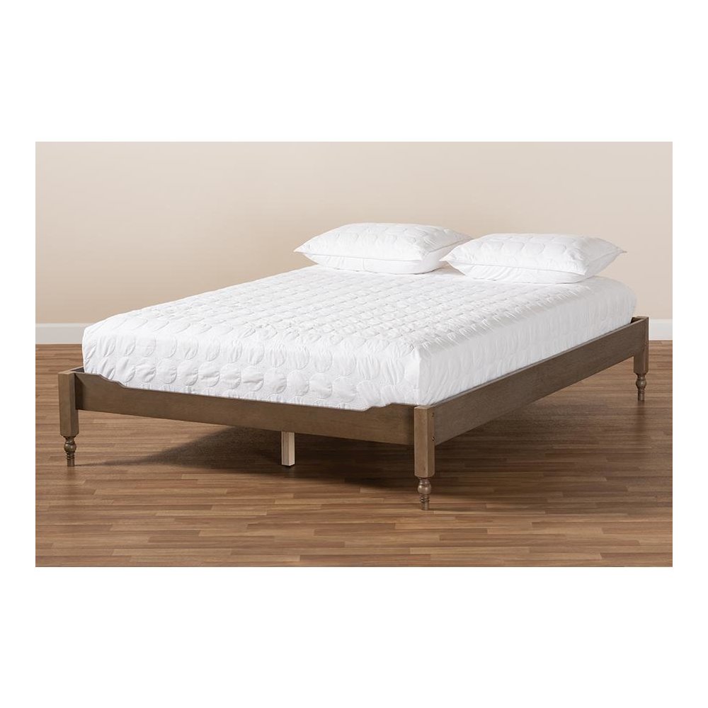 Bohemian Weathered Grey Oak Finished Wood Full Size Platform Bed Frame