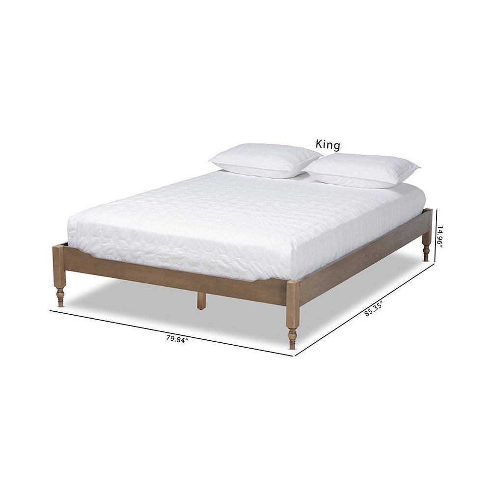 Bohemian Weathered Grey Oak Finished Wood Full Size Platform Bed Frame