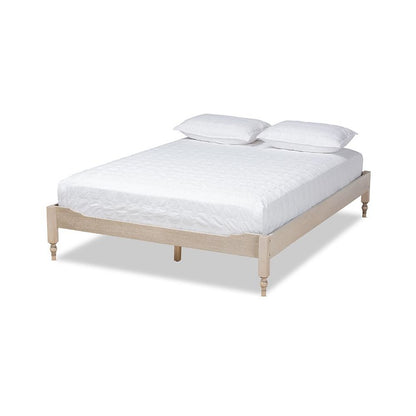 Bohemian Antique White Oak Finished Wood Full Size Platform Bed Frame