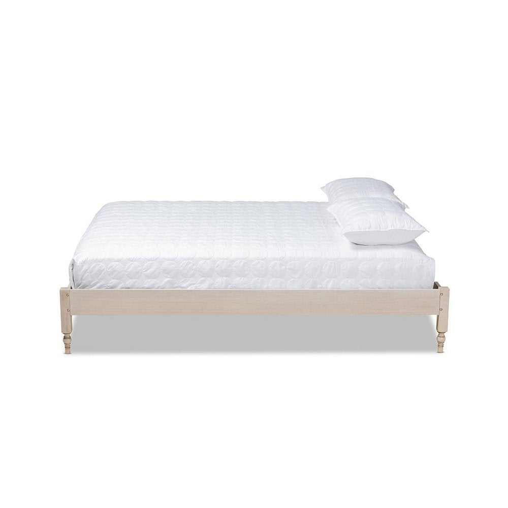 Bohemian Antique White Oak Finished Wood Full Size Platform Bed Frame