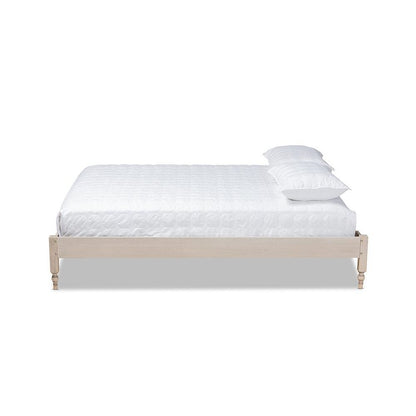 Bohemian Antique White Oak Finished Wood Full Size Platform Bed Frame