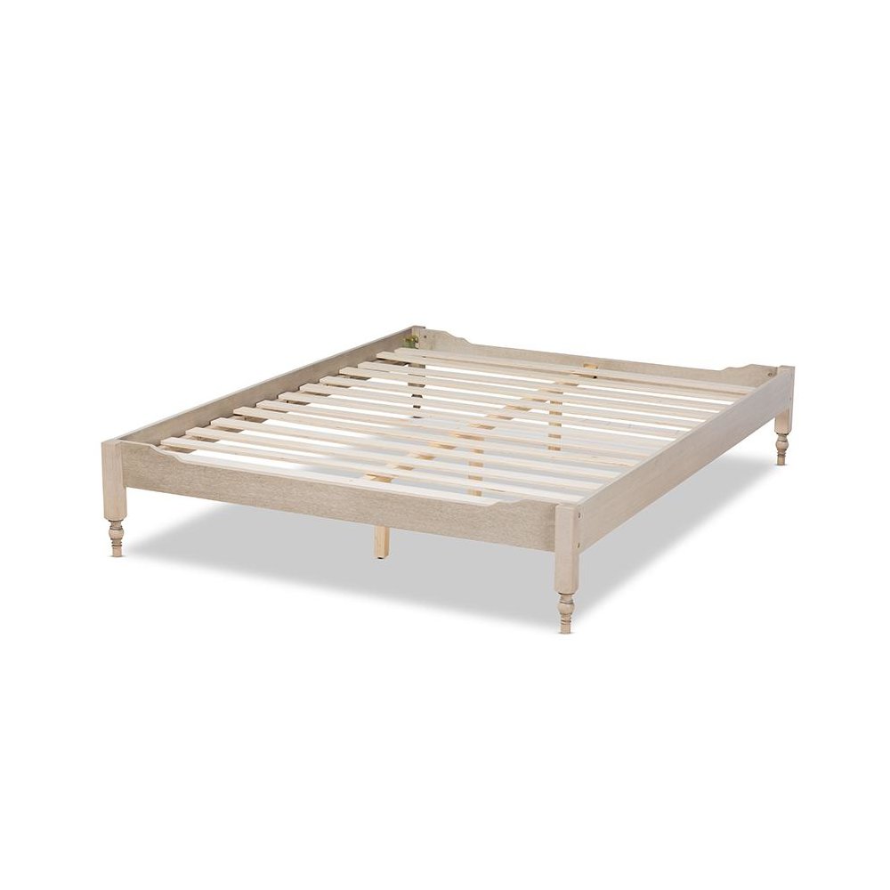 Bohemian Antique White Oak Finished Wood Full Size Platform Bed Frame