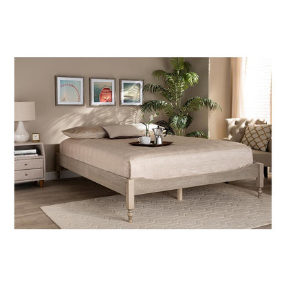 Bohemian Antique White Oak Finished Wood Full Size Platform Bed Frame