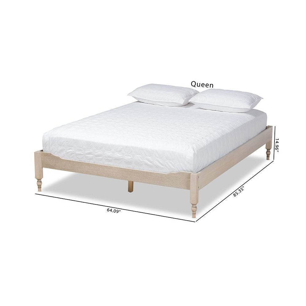 Bohemian Antique White Oak Finished Wood Full Size Platform Bed Frame