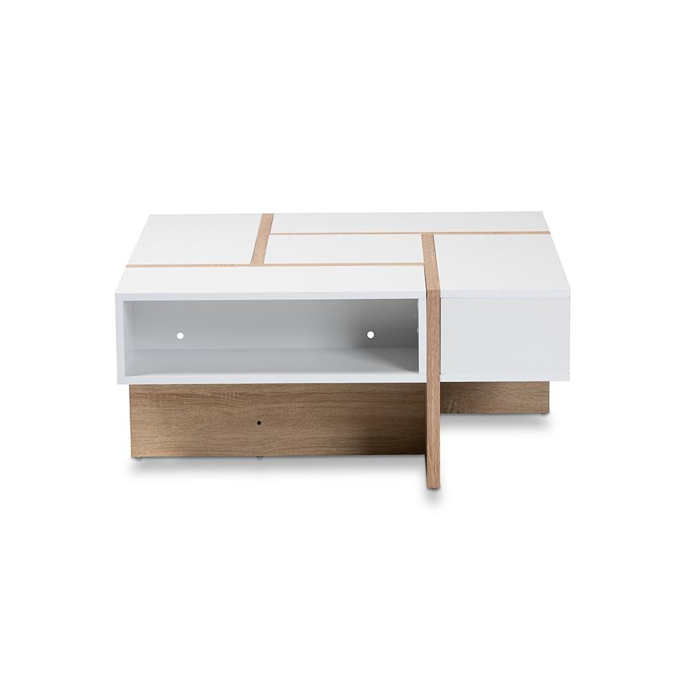 Rasa Modern and Contemporary Two-Tone White and Oak Finished Wood Coffee Table