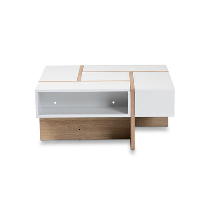 Rasa Modern and Contemporary Two-Tone White and Oak Finished Wood Coffee Table