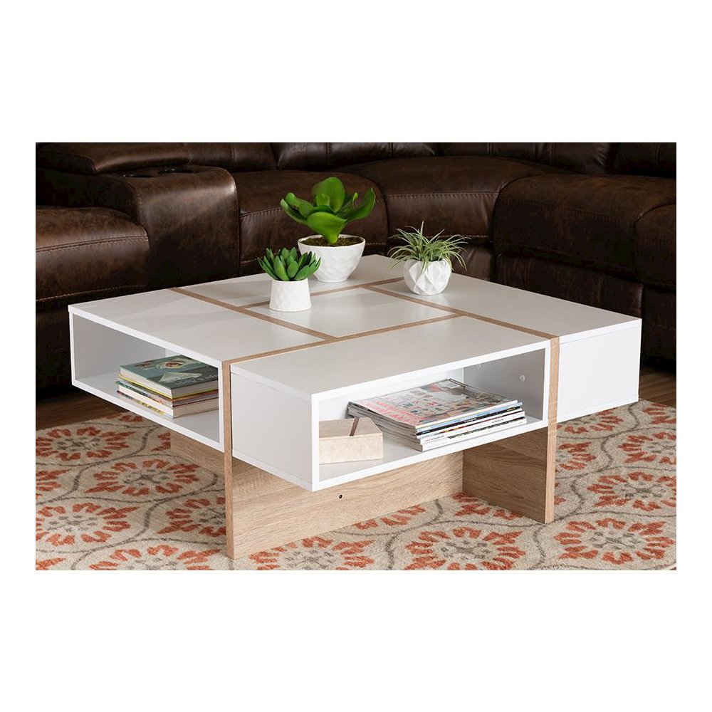 Rasa Modern and Contemporary Two-Tone White and Oak Finished Wood Coffee Table