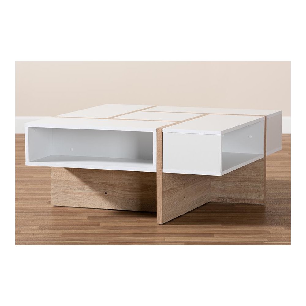 Rasa Modern and Contemporary Two-Tone White and Oak Finished Wood Coffee Table