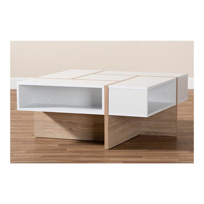 Rasa Modern and Contemporary Two-Tone White and Oak Finished Wood Coffee Table