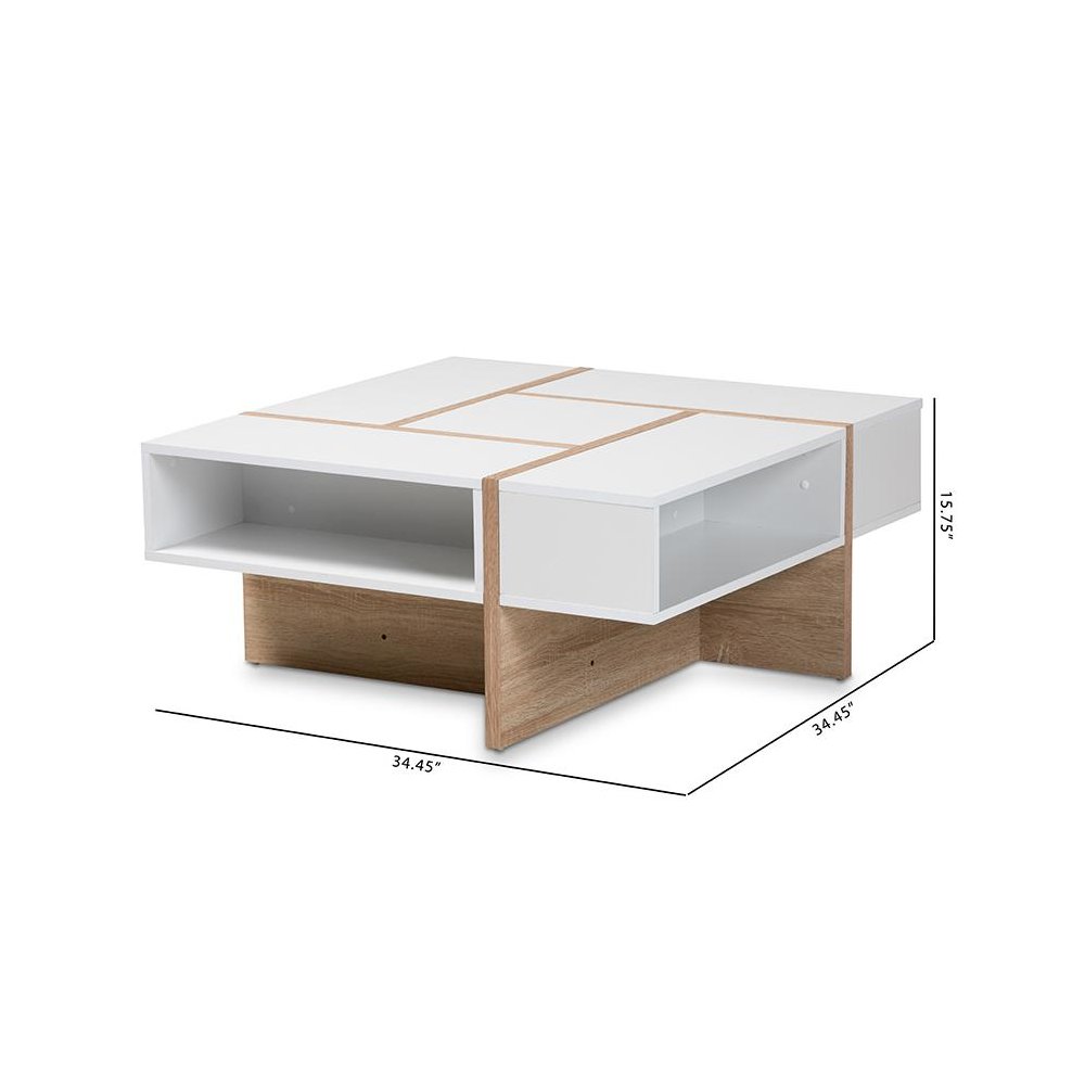 Rasa Modern and Contemporary Two-Tone White and Oak Finished Wood Coffee Table