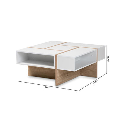 Rasa Modern and Contemporary Two-Tone White and Oak Finished Wood Coffee Table