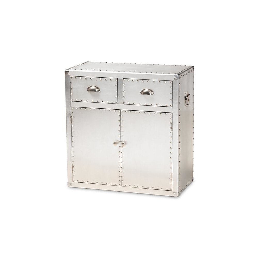 Baxton Studio Serge French Industrial Silver Metal 2-Door Accent Storage Cabinet