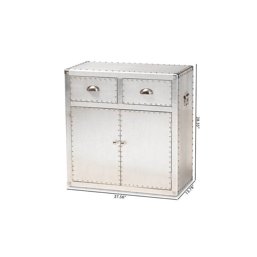 Baxton Studio Serge French Industrial Silver Metal 2-Door Accent Storage Cabinet