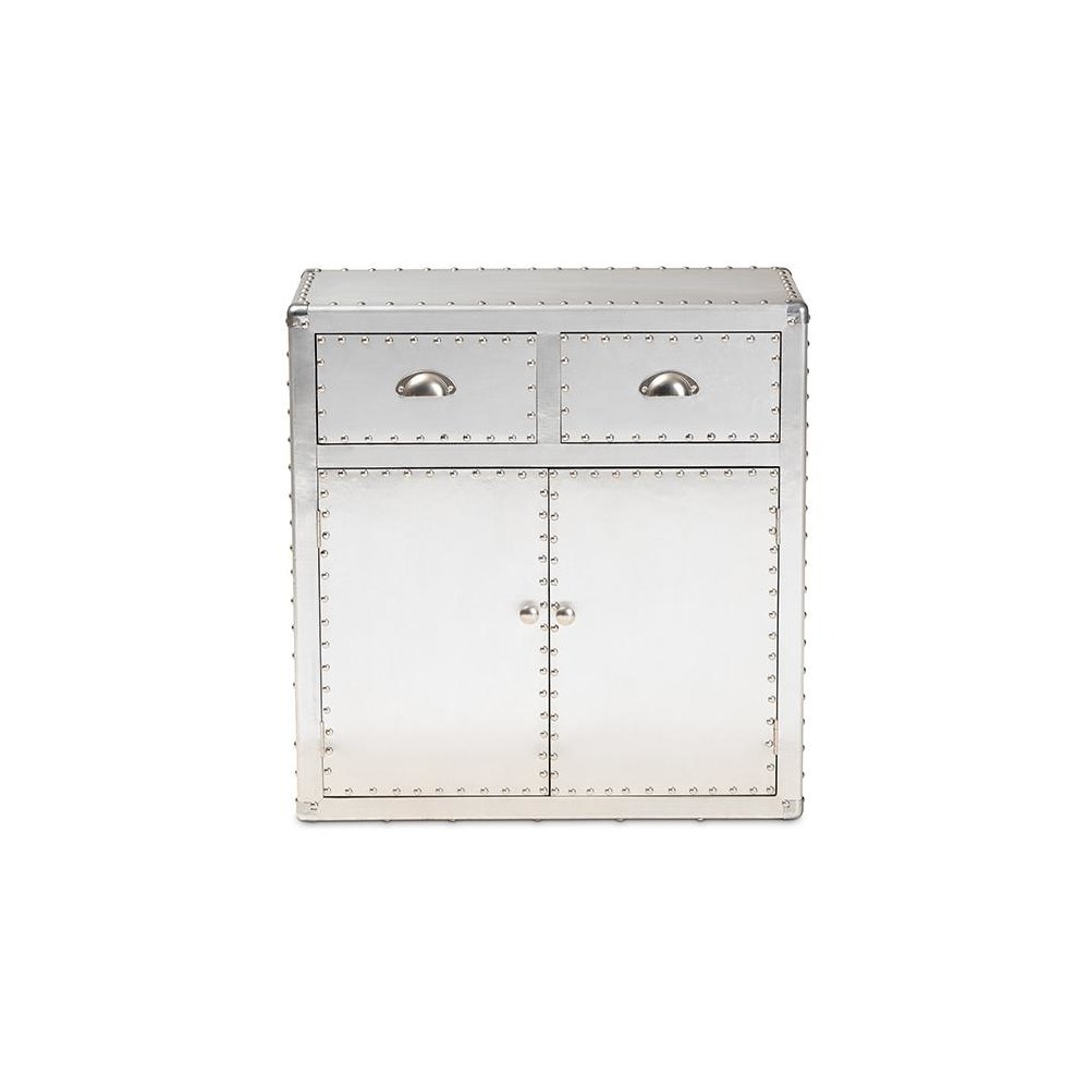 Baxton Studio Serge French Industrial Silver Metal 2-Door Accent Storage Cabinet
