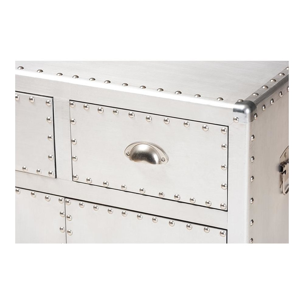 Baxton Studio Serge French Industrial Silver Metal 2-Door Accent Storage Cabinet